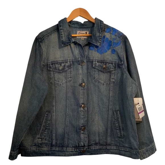 Seven7 Premium Denim Jean Jacket Floral Embroidered Size 2X - Picture 3 of 9
